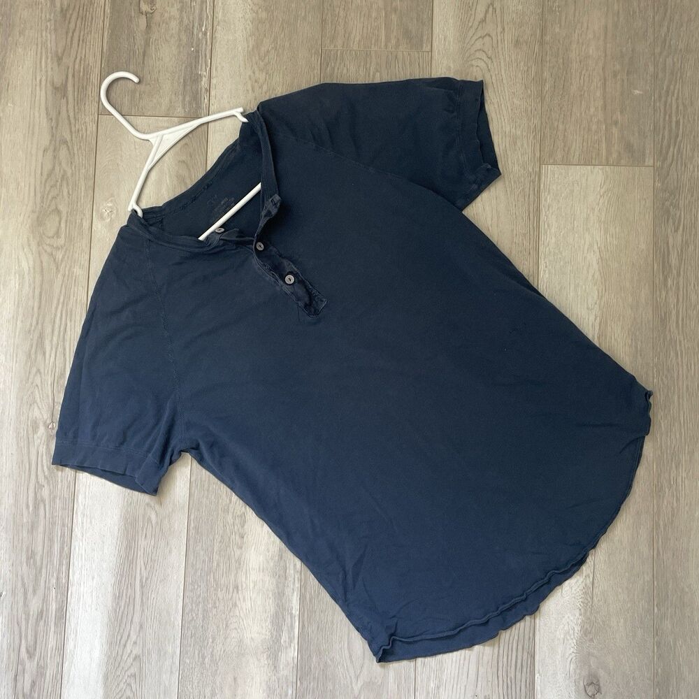 Save Khaki United Henley Tshirt supima cotton short sleeve mens Navy Blue small